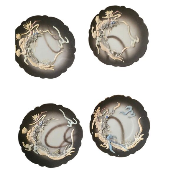 DRAGON Ware Black Moriage Tea Cup and Saucer Japan Demitasse Set Embossed Design - Picture 16 of 16